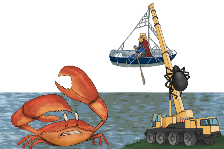 A spider then used a crane to take the boat off the crab.